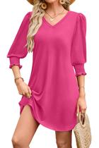 Vestido WIHOLL Plus Size com decote em V, manga 3/4, primavera, verão, rosa quente Vestido WIHOLL Plus Size com decote em V, manga 3/4, primavera, verão, rosa quente