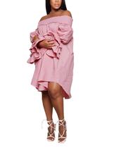 Vestido WOKANSE Ruffle Bell de manga comprida Babydoll Swing Pink GG