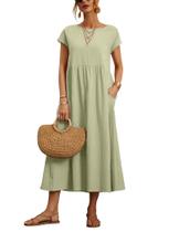 Vestido WROLEM, casual de verão, de algodão com bolsos, feminino, 2024