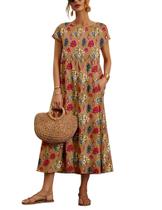Vestido WROLEM, casual de verão, de algodão com bolsos, feminino, 2024