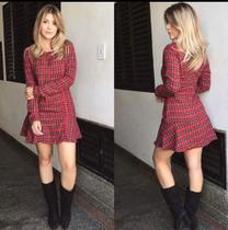 Vestido xadrez de manga longa com zíper nas costas tamanho P Vestido xadrez de manga longa com zíper nas costas tamanho P