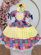 Vestido Xadrez Festa Junina Infantil Amarelo Coração Junino Caipira Quadrilha Sinhá São João Luxo Vestido Xadrez Festa Junina Infantil Amarelo Coração Junino Caipira Quadrilha Sinhá São João Luxo