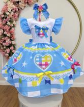 Vestido Xadrez Festa Junina Infantil Azul Bebê Coração Junino Caipira Quadrilha Luxo São João Rodado Vestido Xadrez Festa Junina Infantil Azul Bebê Coração Junino Caipira Quadrilha Luxo São João Rodado