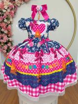 Vestido Xadrez Festa Junina Infantil Azul Pink Coração Junino Caipira Quadrilha Sinhá São João Luxo Vestido Xadrez Festa Junina Infantil Azul Pink Coração Junino Caipira Quadrilha Sinhá São João Luxo
