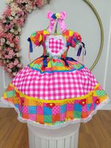 Vestido Xadrez Festa Junina Infantil Rosa Colorido Coração Junino Caipira Quadrilha Babados Sinhá Vestido Xadrez Festa Junina Infantil Rosa Colorido Coração Junino Caipira Quadrilha Babados Sinhá