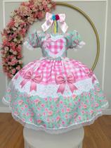 Vestido Xadrez Festa Junina Infantil Rosa Verde Coração Laços Junino Caipira Quadrilha Rodado Sinhá Vestido Xadrez Festa Junina Infantil Rosa Verde Coração Laços Junino Caipira Quadrilha Rodado Sinhá