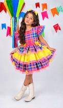 Vestido Xadrez Infantil Festa Junina Colorido Rosa Pink Amarelo Babados Laços Junino Caipira Luxo Vestido Xadrez Infantil Festa Junina Colorido Rosa Pink Amarelo Babados Laços Junino Caipira Luxo