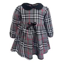 Vestido Xadrez Infantil Flanelado Manga Longa Cinza Longo Vestido Xadrez Infantil Flanelado Manga Longa Cinza Longo