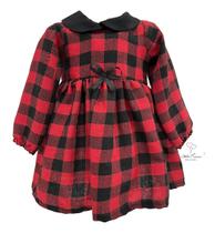 Vestido Xadrez Infantil Flanelado Manga Longa Vermelho Longo