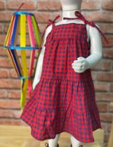 Vestido xadrez infantil vermelho e azul