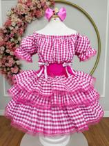 Vestido Xadrez Junino Infantil Rosa Pink Festa Junina Caipira Quadrilha Sinhá São João Rodado Luxo