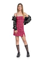 Vestido Xadrez Juvenil em Malha Jacquard Gloss