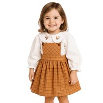 Vestido xadrez Linho Salopete com Camisa Infantil Papilloo Vestido xadrez Linho Salopete com Camisa Infantil Papilloo