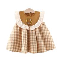 Vestido Xadrez Marrom Para Bebês Meninas De 9 Meses a 3 Anos, Roupas Infantis De Verão Estilo Vestido Xadrez Marrom Para Bebês Meninas De 9 Meses a 3 Anos, Roupas Infantis De Verão Estilo