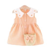 Vestido Xadrez Para Bebês Meninas, Bolsa Com Laço, Roupas Infantis De Verão, 9 Meses a 3 Anos De