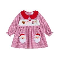 Vestido Xadrez Para Bebês Meninas, Fantasia De Natal Com Gola De Boneca E Bordado De Papai Noel, Vestido Xadrez Para Bebês Meninas, Fantasia De Natal Com Gola De Boneca E Bordado De Papai Noel,
