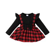 Vestido Xadrez Para Bebês Recém-nascidos Com Manga Voadora E Faixa De Cabeça Com Laço, 0-18 Meses,