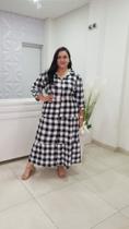 Vestido Xadrez Preto Tamano M Com manga longa e decote V com a malha fina marca ideal store Vestido Xadrez Preto Tamano M Com manga longa e decote V com a malha fina marca ideal store