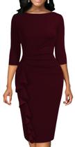 Vestido Yajedo Bodycon Cocktail com babado e manga 3/4 para mulheres