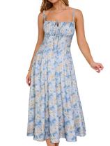 Vestido YATHON floral branco/azul com costas abertas para mulheres YT552