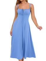 Vestido YATHON Vestido midi com estampa floral de verão com alça espaguete Vestido YATHON Vestido midi com estampa floral de verão com alça espaguete