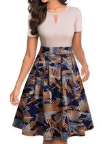 Vestido YATHON vintage floral alargado em linha A com bolsos
