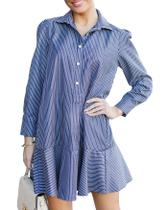 Vestido YEXPINE Mini Tunica Listrada Manga Longa Casual Vestido YEXPINE Mini Tunica Listrada Manga Longa Casual