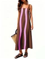 Vestido Yidarer Summer Boho Midi Color Block com bolsos femininos
