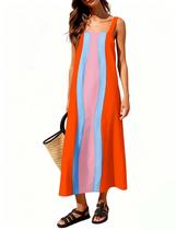 Vestido Yidarer Summer Boho Midi Color Block para mulheres, azul alaranjado