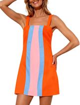 Vestido Yidarer Summer para mulheres Color Block Laranja/Azul Tamanho GG Vestido Yidarer Summer para mulheres Color Block Laranja/Azul Tamanho GG
