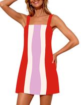 Vestido Yidarer Summer para mulheres Color Block: vermelho, roxo, tamanho L