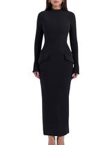 Vestido YMDUCH de manga comprida simulado com gola de tartaruga, Bodycon, preto