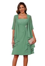 Vestido YMSHA Sparkly Chiffon com babados, gola quadrada, 2 peças