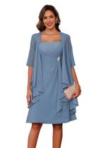 Vestido YMSHA Sparkly Chiffon Ruffles Steel Blue Mother Bride
