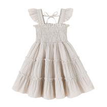 Vestido YOUNGER TREE com listras cáqui para criança 4-5T com babados