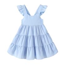 Vestido YOUNGER TREE para bebês e meninas, manga com babados, azul 4-5T Vestido YOUNGER TREE para bebês e meninas, manga com babados, azul 4-5T