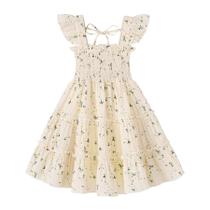 Vestido YOUNGER TREE para meninas, sem mangas, babado, bege, 5-6T