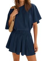 Vestido Yousify feminino sem ombros, com babado azul marinho de verão