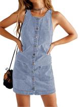 Vestido Yousify, jeans, sem mangas, casual, de verão, feminino, azul claro