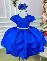 Vestido Ysa Kids Azul Royal com Peito de Pérolas