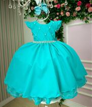 Vestido Ysa Kids Francine Verde Tiffany - Tecido 100% Poliéster Vestido Ysa Kids Francine Verde Tiffany - Tecido 100% Poliéster