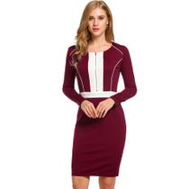 Vestido Yucheer Wine Red Casual para mulheres com manga comprida