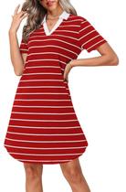 Vestido YVH listrado polo casual com decote em V e manga curta para mulheres Vestido YVH listrado polo casual com decote em V e manga curta para mulheres
