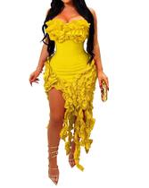 Vestido YYMoo Ruffle Party sem alças, sem encosto, amarelo, feminino