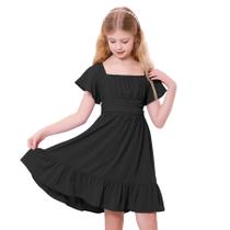 Vestido Zando Black Ruffle de manga curta para meninas de verão de 10 a 11 anos