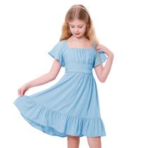 Vestido Zando Blue Ruffle de manga curta para meninas tamanho 14-16