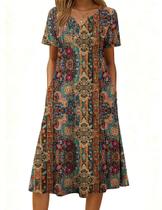 Vestido Zeagoo 2026 Midi Floral Casual com Bolso V Decote XL Vestido Zeagoo 2026 Midi Floral Casual com Bolso V Decote XL