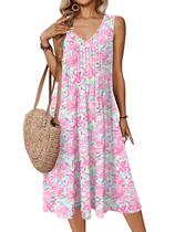 Vestido Zeagoo A Line Beach Vest Camiseta com decote em V sem mangas rosa GG Vestido Zeagoo A Line Beach Vest Camiseta com decote em V sem mangas rosa GG