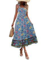 Vestido Zeagoo Boho Floral em camadas Maxi Spaghetti Spaghetti Spaghetti Sparhetti para mulher