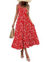 Vestido Zeagoo Boho Maxi Spaghetti Spaghetti Spaghetti Spaghetti com bolsos vermelho floral
